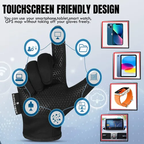Vista 2 de Guantes de invierno para hombres y mujeres, resistentes al viento, para pantalla táctil, antideslizantes, para clima frío, guantes cálidos