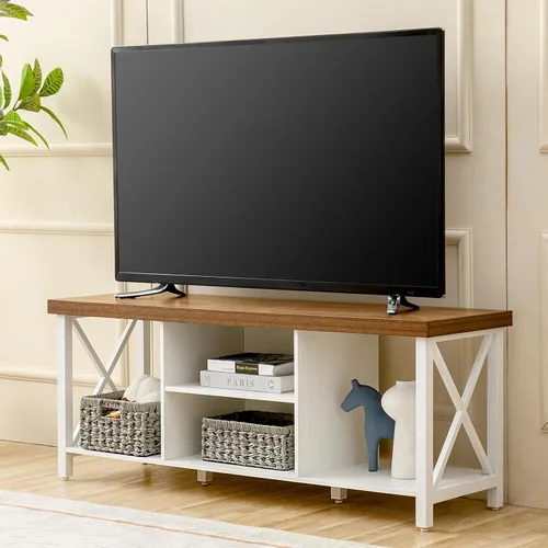 Vista 8 de GAZHOME Soporte de TV para TV de hasta 55 pulgadas, mueble de TV con almacenamiento abierto, unidad de consola de TV con estantería para sala