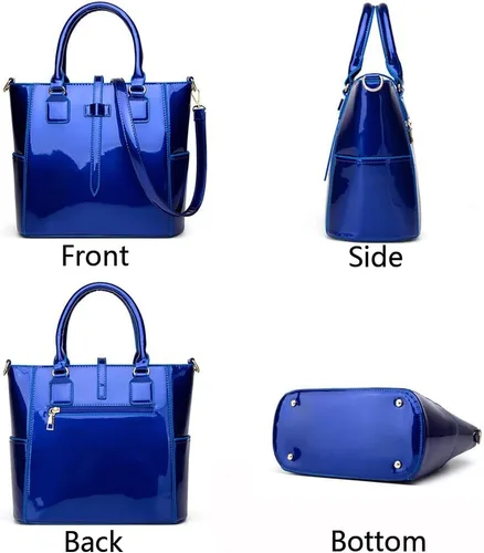 Vista 5 de YAQUNICER Bolso de mano y bolso de patente 3 piezas para mujer brillante PU asa superior bolsos cadena mensajero bolsa embrague titular de la tarjeta