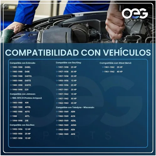 Vista 4 de Motor de arranque nuevo de piezas OEG compatible con Evinrude E20 66-79 96-98 E25 66-79 E28 E33 E40 60-76 Johnson 20 25 66-79 40 70-76 174942 277432