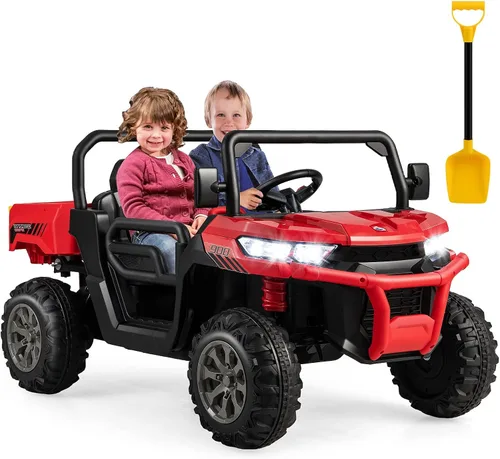 Vista 13 de Costzon Camión volquete con control remoto, UTV eléctrico de 12 V para niños con cama volquete eléctrica, función de balanceo, pala, 4 suspensiones
