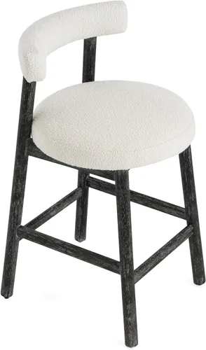 Vista 7 de Christopher Knight Home Annes Taburetes de Bar de Altura de Mostrador Juego de 2, Taburete de Bar Redondo de Tela Boucle para Isla de Cocina, Silla