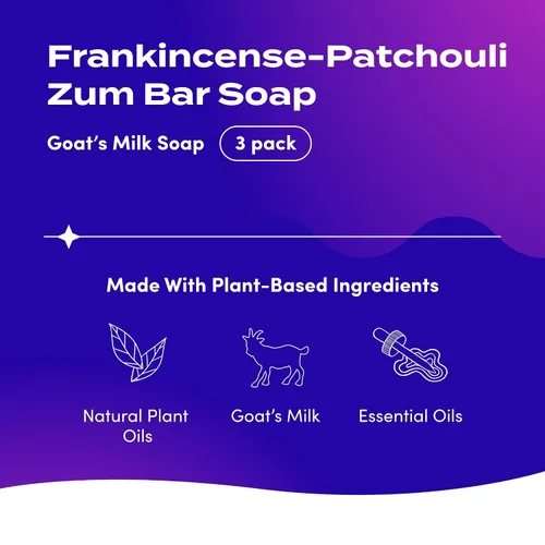 Vista 2 de Zum Indigo Wild Goat's Milk Soap Bar - Jabón para manos y cuerpo con aceites esenciales, aromas, hierba de limón, sangre de dragón, incienso