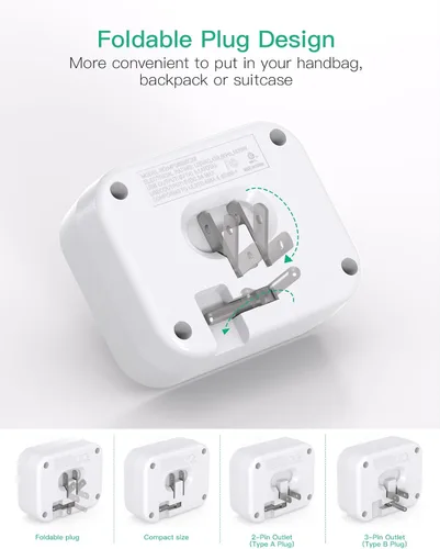 Vista 2 de Elementos esenciales para cruceros, barra de contactos para crucero con enchufe plegable, elementos esenciales de viaje con USB C, extensor