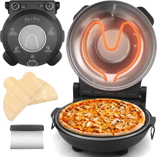 Vista 8 de Horno de pizza eléctrico de Baker's Friend para encimera interior, máquina de 12 pulgadas para el hogar, cocedor y parrilla, horno de piedra