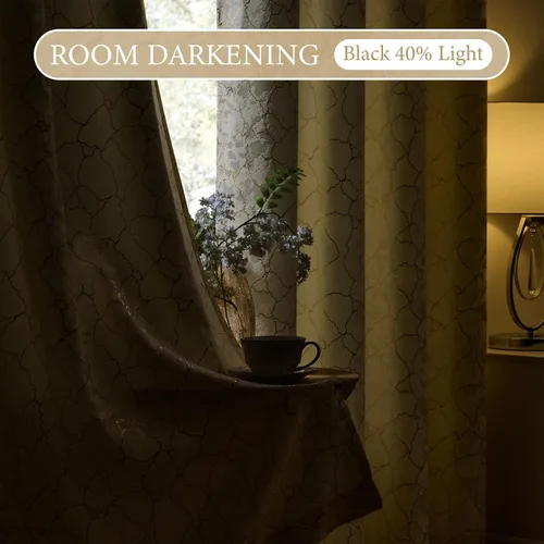 Vista 11 de Cortinas marrones y doradas de 63 pulgadas de largo, 2 paneles de cortinas geométricas para oscurecer la habitación, cortinas con ojales, estampado