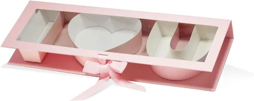 Vista 2 de Geoto Paquete de 6 cajas de regalo rellenables en forma de letra de 17.3 x 6 x 2 pulgadas, color rosa/rojo/blanco, caja de regalo con texto en Rosa