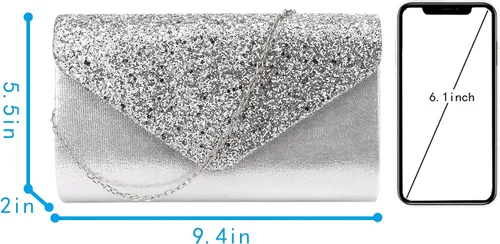 Vista 2 de Queena Bolso de mano de noche brillante con purpurina para mujer, bolso de mano con cadena para boda, fiesta, graduación, regalo para mamá, esposa