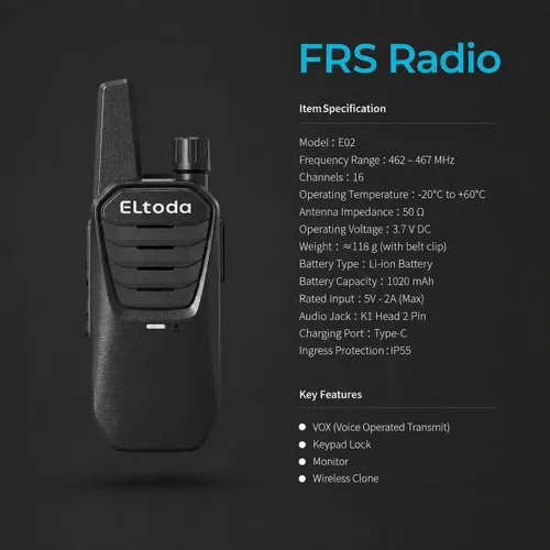 Vista 6 de E02 Walkie Talkies for Adults Rechargeable Two Way Radio