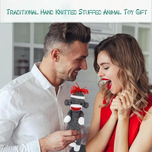 Vista 4 de Adorable mono calcetín de 8 pulgadas, el original juguete de peluche tradicional tejido a mano, regalo para niños, bebés, adolescentes, niñas