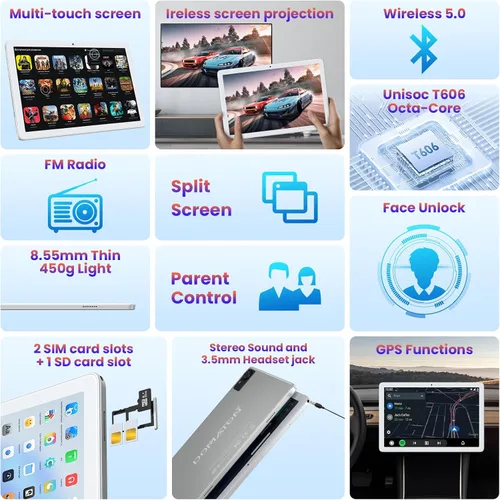 Vista 4 de DOMATON Tableta con teclado, tabletas Android 2025 de 14 GB+128 GB+1 TB expandir, tableta de 10.1 pulgadas Octa-Core 2 en 1 con pantalla Incell