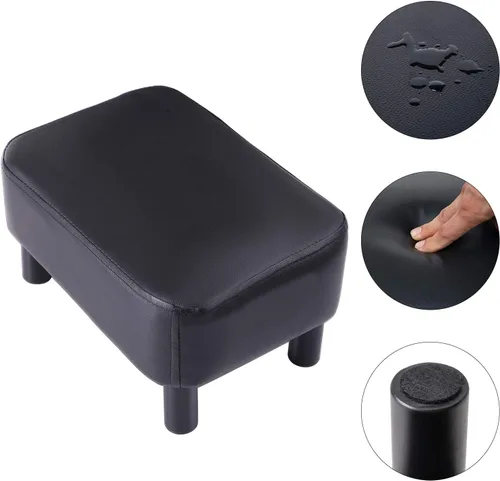 Vista 7 de IBUYKE Reposapiés pequeño de 16.54", taburete de escalón de piel sintética PU, con patas de madera de pino y asiento rectangular acolchado