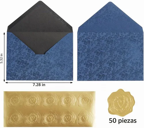 Vista 2 de 50 Pieces A7 Envelopes 5x7 with Gold Stickers, Rose, Navy Blue Rosa - Azul Marino