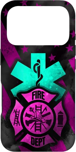 Vista 30 de EMT EMS Firefighter Pink Turquoise Fire Rescue American Flag Case for iPhone 16