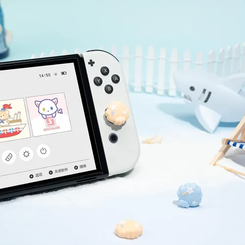 Vista 7 de GeekShare Bonitas tapas de silicona Joycon con agarre para pulgar, funda de joystick compatible con Nintendo Switch OLED Switch Lite, 4