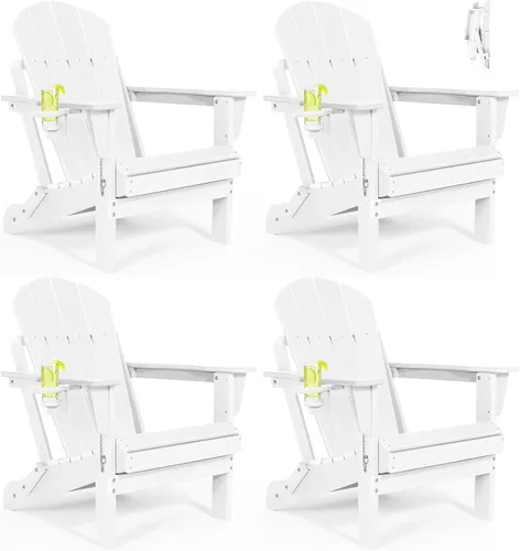 Vista 40 de Sillas Adirondack plegables – Silla Adirondack de plástico con soporte para tazas, sillas para exteriores resistentes a la intemperie para Negro