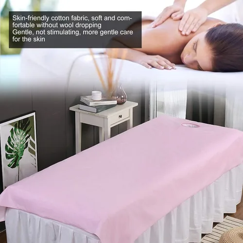 Vista 4 de Juego de 2 sábanas de masaje de spa, reutilizables, resistentes al aceite, de algodón suave, para salón de belleza, con diseño de agujero de cama