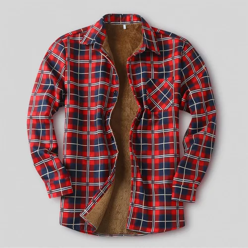 Vista 6 de Camisas casuales de franela de manga larga con botones y ajuste regular para hombre para otoño e invierno con forro polar