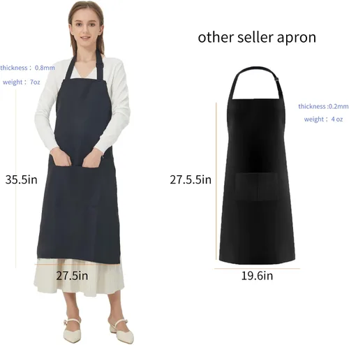 Vista 6 de URED Delantal ajustable para mujer con bolsillos delantal de chef negro grueso delantal largo de cocina para hombre
