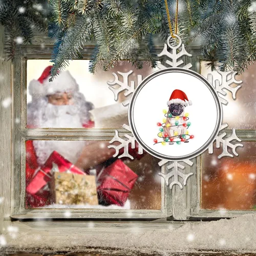 Vista 6 de Decoración de árbol de Navidad de metal con copo de nieve para perro, adorno de Navidad para perro, adorno de Navidad de feliz Navidad, sombrero