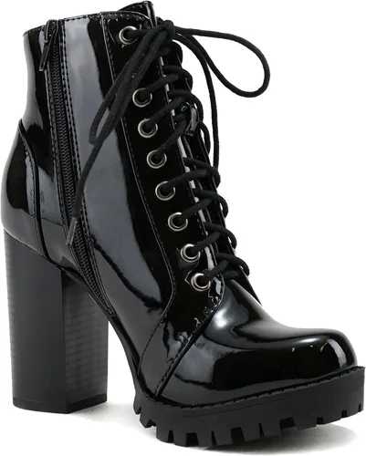 Vista 4 de Soda Chalet - Botín de moda con cordones de inspiración militar con tacón apilado y cremallera lateral.