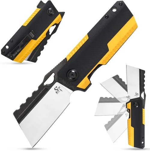 Vista 8 de Sitivien Cuchillo plegable ST155, hoja de acero Sandvik 14C28N, mango Micarta EDC herramienta cuchillo cuchillo de bolsillo para pesca, campamento