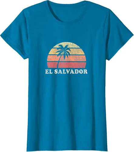 Vista 77 de El Salvador Vintage 70s Retro Throwback Design Camiseta, Azul
