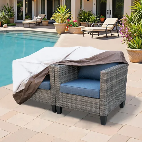 Vista 2 de OVIOS Juego de muebles de patio, fundas impermeables, sofá modular para exteriores, sofá biplaza, silla otomana, para todo tipo de clima, funda
