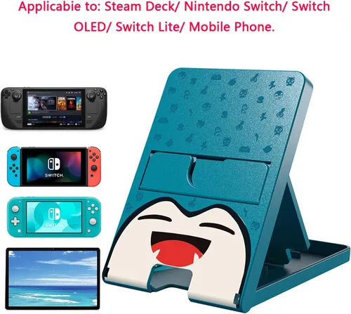 Vista 5 de Soporte para Nintendo Switch, Steam Deck, Switch OLED, Switch Lite, soporte ajustable en ángulo de juego lindo, soporte antideslizante plegable