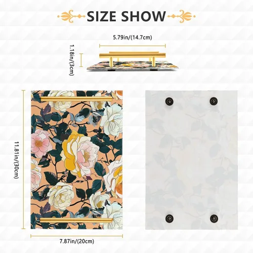 Vista 3 de Rose Reverie Peach Bathroom Vanity Tray Toilet Tank Tray Bathroom Counter Storage for Counter
