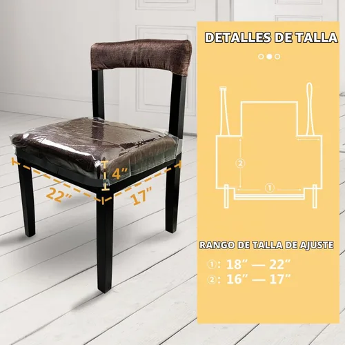Vista 2 de Paquete de 4 fundas de plástico grandes para sillas de comedor, protectores de asiento de silla transparentes con correa de cinturón ajustable
