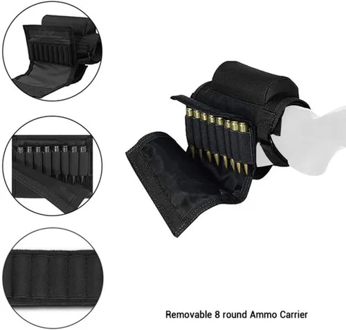 Vista 6 de AIRSSON Soporte táctico para mejillas de rifle con 2 bolsas Molle para 8 cartuchos en rejilla y 2 almohadillas de mejilla de diferentes alturas