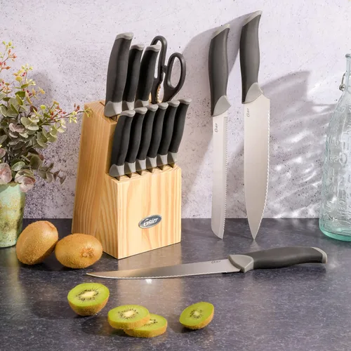 Vista 7 de Oster Lindbergh Juego de cuchillos de cocina con bloque de acero inoxidable de 14 piezas, negro - Cuchillos para cocina