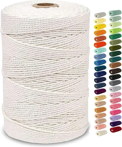 Vista 17 de Cordón de algodón para macramé, hilo torcido de 4 capas, cuerda de algodón natural, suministros perfectos de macramé, para hacer soportes colgantes