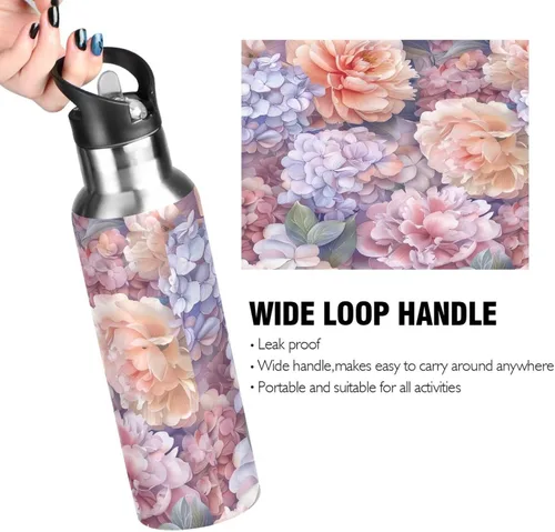 Vista 4 de BPA-Free Sport Water Bottle Insulated 20 Oz, Stainless Steel Vacuum Insulated Water Bottle for Gym Outdoor Travel School, Watercolor Peonies