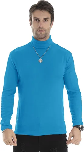 Vista 47 de Camiseta de manga larga para hombre, ajustada, ligera, con cuello de tortuga