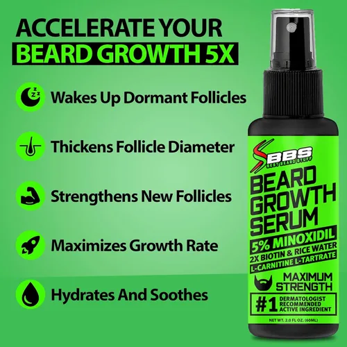Vista 2 de Minoxidil para el crecimiento de la barba: suero al 5% con 2 veces biotina y agua de arroz, promueve el cabello facial más grueso y lleno, ideal