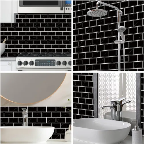 Vista 8 de URCOLOR 10 hojas de adhesivos para loseta en muro de cocina, diseño de metro, autoadhesivos, 12 x 12 pulgadas, para loseta en muro de cocina y baño
