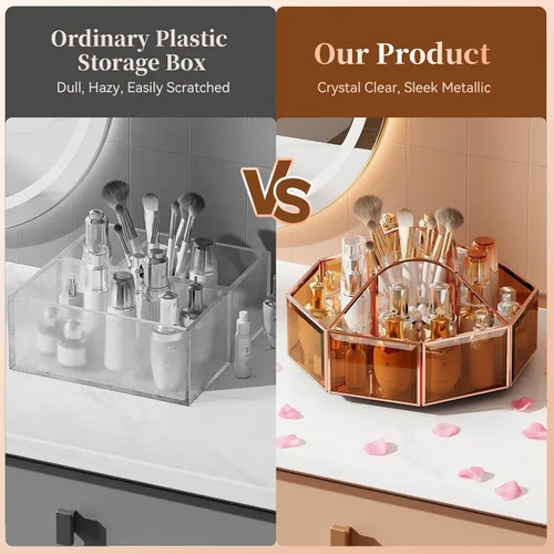 Vista 5 de CoralHouse Organizador de maquillaje giratorio de 360° con soporte para brochas de maquillaje para encimera, almacenamiento de baño, cuidado