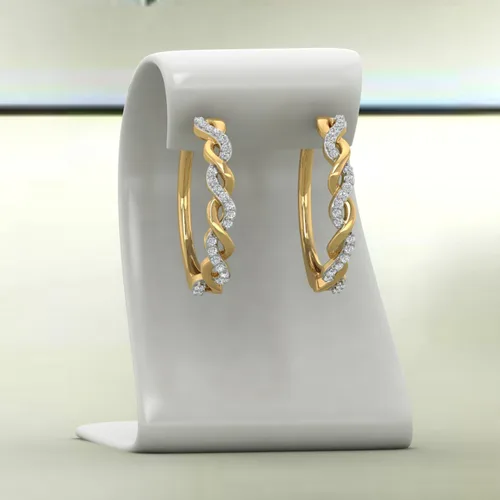 Vista 8 de Aretes de aro trenzados de diamantes de 15 quilates en oro de 10 quilates