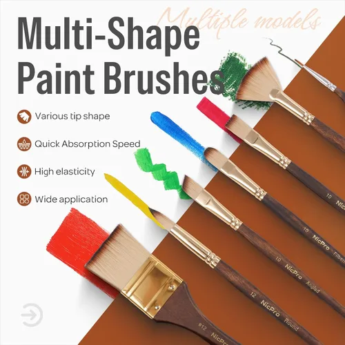 Vista 3 de Nicpro Juego de 36 pinceles de pintura, pinceles profesionales con espátula y rollo de tela, adecuado para pintura acrílica, óleo, acuarela