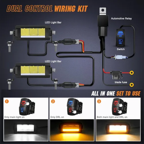 Vista 7 de Nilight Barra de luz LED con DRL ámbar 2 PCS 15 W 5.3 pulgadas fila única 1680 LM anti-reflejo punto todoterreno luces de conducción delgadas IP68