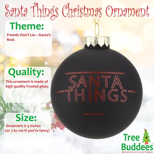 Vista 2 de Tree Buddees Cosas de Santa - Graciosa parodia de Stranger Things, adorno navideño de vidrio de Santa