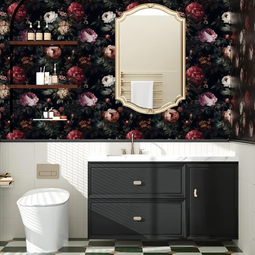 Vista 8 de Black Vintage Floral Peel and Stick Wallpaper 17.5" x 118" Negro