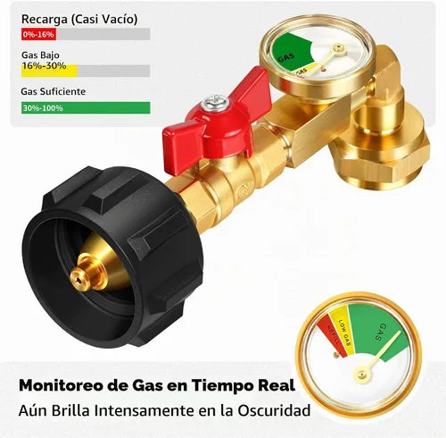Vista 3 de GasSaf Adaptador de recarga de propano, convertidor de 20 libras a 1 libra con válvula de calibre adecuado para parrillas Weber Q Series