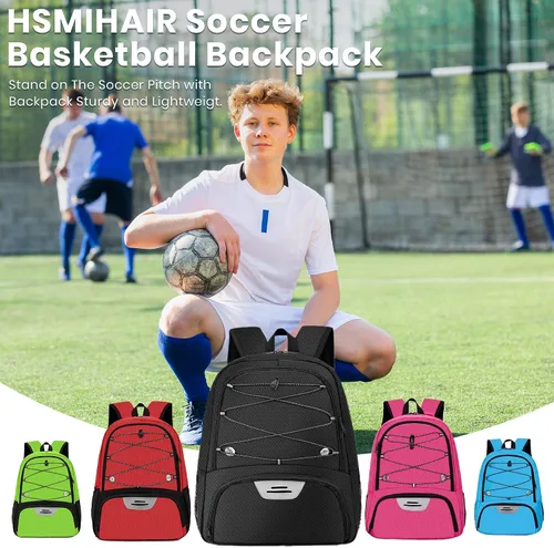 Vista 9 de Hsmihair - Mochila de fútbol juvenil - Mochila para fútbol y baloncesto, con compartimento para pelota y tacos separados