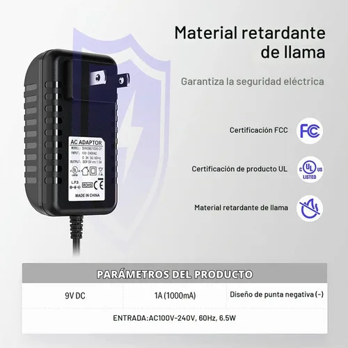 Vista 4 de Donner DPA-1 adaptador de suministro de energía de 9 V CD 1 A a pedal, punta negativa, cadena de cables con 5 conexiones para efecto de pedal.