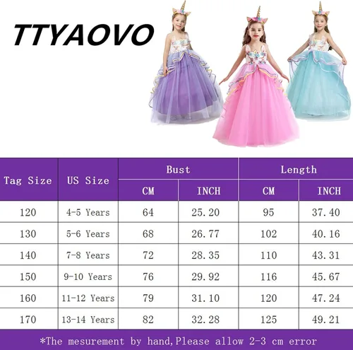 Vista 7 de TTYAOVO Vestido largo de tul de princesa para niña disfraz de unicornio con flores