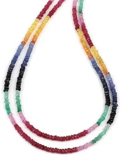 Vista 2 de RisenshineJewel Collar de cuentas de zafiro multicolor en plata de ley con chapado en oro amarillo 18 pulgadas17.7 in, extensor de 2