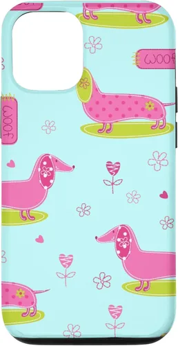 Vista 27 de Funda para iPhone 13 Dachshund Pattern turquoise Flowers Weiner Dog Lover